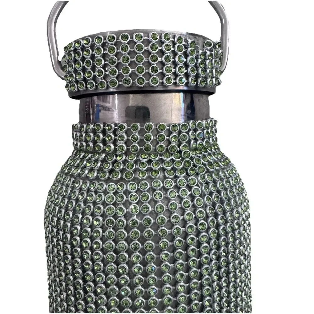 Stainless Steel Water Bottles Set Of Two - Pink Green - Party Bedazzled 16 Oz
